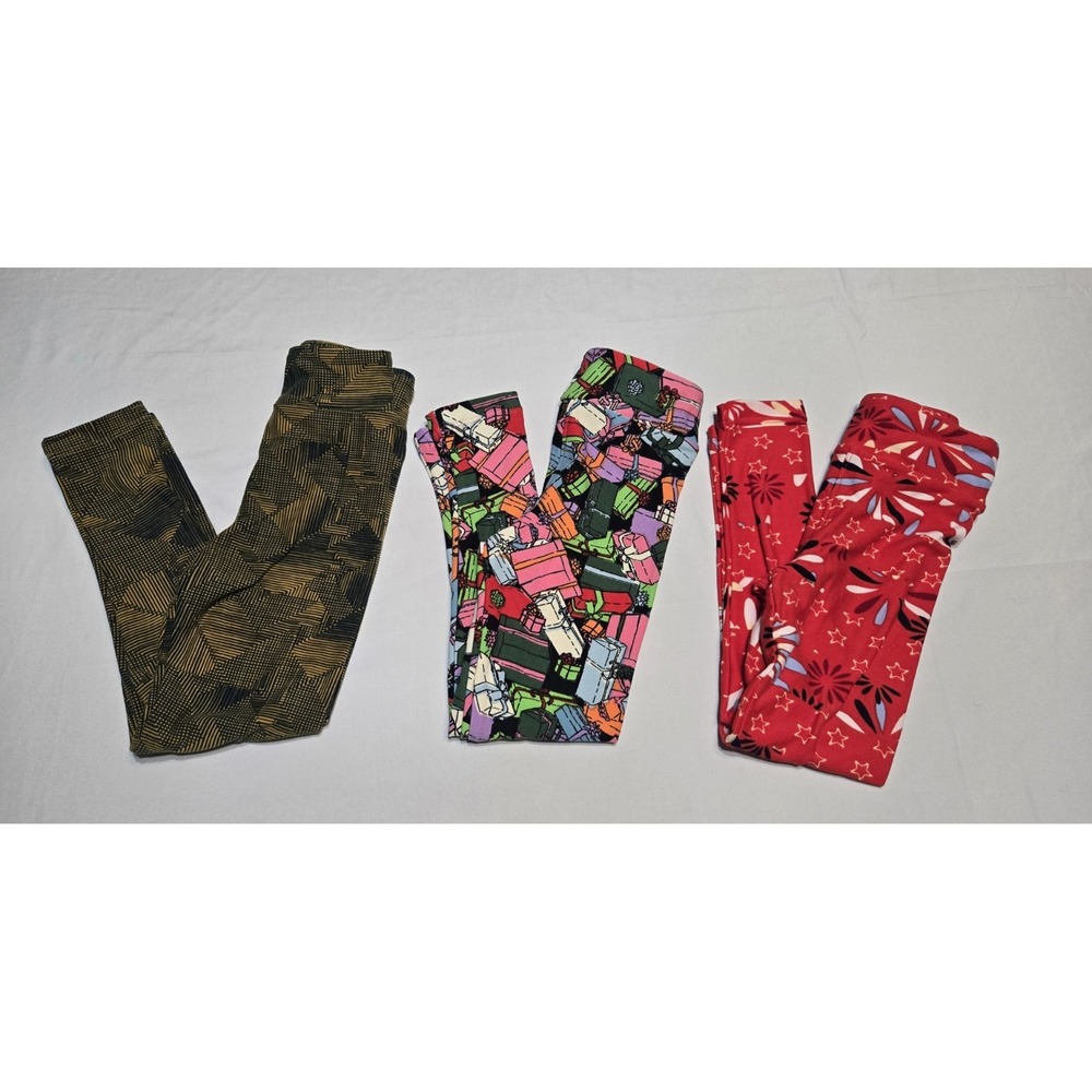 Lularoe Girls Lot Of 3 Small/Medium Leggings Soft Stretch Prints Play Comfort